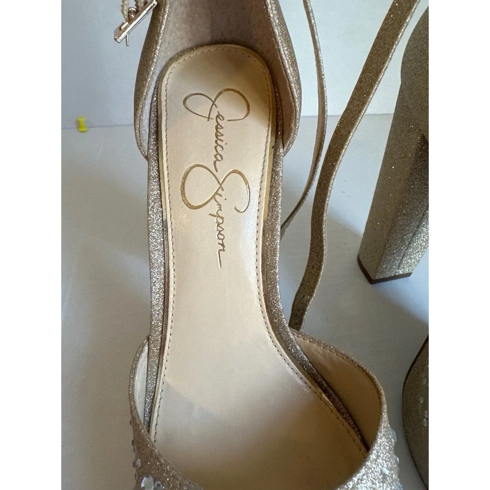 Jessica Simpson Palyn2 Gold Glitter Rhinestone Platform Heels Size 8.5